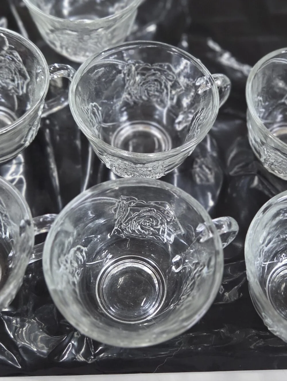 VTG Indiana Glass Celebration Rose Punch Cups Clear Pressed Glass Set of 7